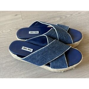miu miu espadrilles Macy Platform Crisscross Sandals Size 40 US 10 Navy‎ Denim